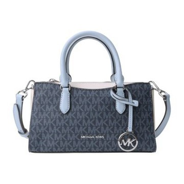 MICHAEL KORS 防刮PVC LOGO 拼接皮革兩用包(米白x深藍)小款