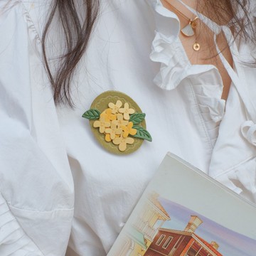 桂花-金木犀胸針 純手工真皮胸針 有桂花香