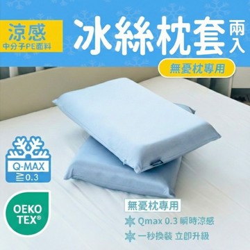 【無憂枕專用  冰絲枕套兩入組】｜涼感升級｜Qmax0.3瞬涼感｜清涼一夏｜親膚材質｜絲滑觸感