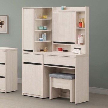 MUNA家居  麥卡羅白榆木3.3尺鏡台(729)(含椅)  99.8X40.5X156.6cm