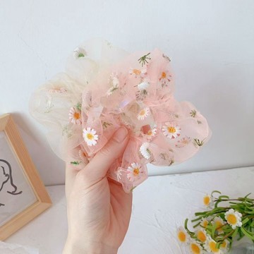 韓版刺繡蕾絲髮圈 優雅網紗小雛菊大腸圈 可愛少女心頭繩 甜美髮繩 頭飾 髮飾