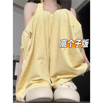 175高個子超長美式條紋工裝褲女2026春夏高腰休閑速干闊腿運動褲