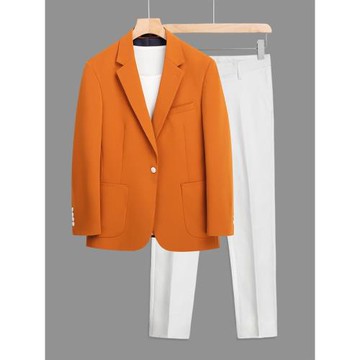 歐洲站休閑西服套裝男士兩件套韓版修身商務休閑西裝純色大碼外套