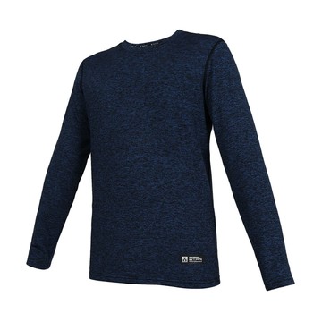 firestar 男彈性保暖圓領長袖t恤-慢跑 路跑 保暖 運動 上衣 麻花深藍黑