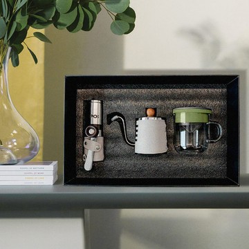 PO:Selected｜丹麥手沖咖啡三件禮盒組2.0(咖啡壺-灰/玻璃杯350ml/咖啡磨2.0)