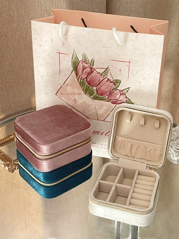 飾品首飾收納盒 高顏值絲絨首飾盒迷你便攜式旅行出差飾品首飾盒戒指耳釘耳環盒子