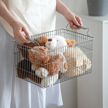 日本霜山 碳鋼製復古風可提式置物收納籃