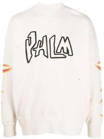 Palm Angels - graffiti-print logo sweatshirt - men - Cotton/Cotton - L - White