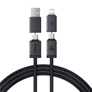 廠出 USB 二拖二60W充電傳輸線-黑/2M
