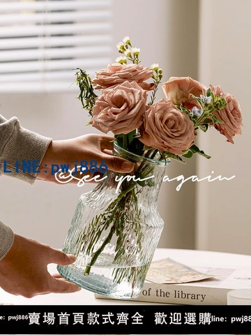 【店家補貼】高級感網紅花瓶擺件客廳極凍ins風玻璃透明大口水養插花居家裝飾