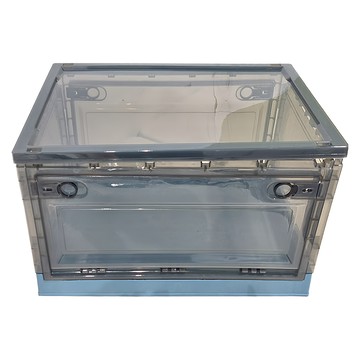 三開摺疊收納箱 黑透名片-藍 塑料  靜謐藍 + 黑透明蓋  736 大號(51.5 x 36 x 30cm)  1個