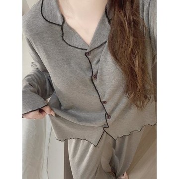 韓系慵懶睡衣女2025新款春秋季莫代爾長袖帶胸墊高級感家居服套裝