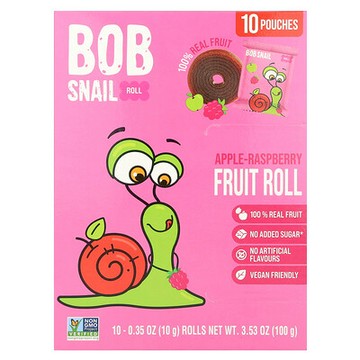 Bob Snail, 水果卷，蘋果-樹莓味，10 袋，每袋 0.35 盎司（10 克）