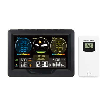 FJ3383M 智能氣象站帶時鐘室內外溫濕度計多功能大彩屏儀表1傳感器(支持高達3個傳感器)2026