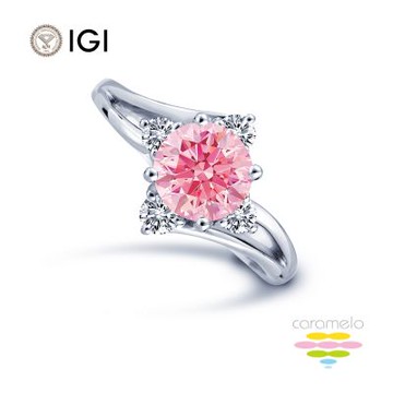 彩糖鑽工坊 IGI 1克拉 粉鑽 14K 鑽戒 (培育鑽石 粉紅鑽石 彩鑽 FANCY VIVID PINK)