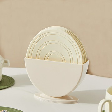 矽膠隔熱餐墊6入組(附收納底座)-多色可選 奶油色