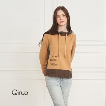 【Qiruo 奇若】秋冬專櫃卡色連帽上衣8164A 休閒衫層次設計