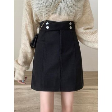 大碼包臀百搭半身裙黑色女士短裙胖mm顯瘦高腰毛呢a字裙秋冬200斤