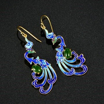 純銀鍍14K耳環碧玉耳針-清新淡雅鳳凰造型母親節情人節生日禮物女飾品73hl2【獨家進口】【米蘭精品】