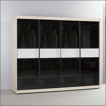 8尺鋁框推門衣櫥黑玻璃衣櫥收納衣櫃 滑門衣櫥 【149B11022】Leader傢居館149-A210+A210+A210+A209