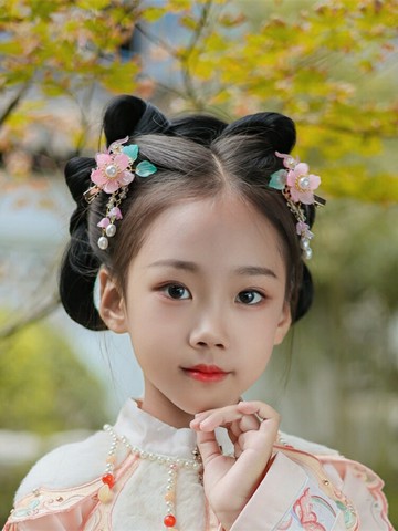 兒童漢服頭飾仙氣絹花發夾琉璃葉古風發飾中國風女童演出古裝配飾