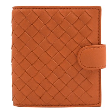 BOTTEGA VENETA 624047 編織小羊皮釦式零錢小短夾.橘