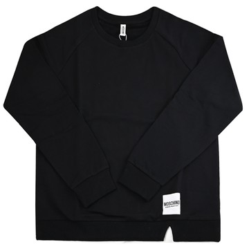 MOSCHINO 標籤LOGO棉質薄刷毛長袖大學T恤/衛衣.黑