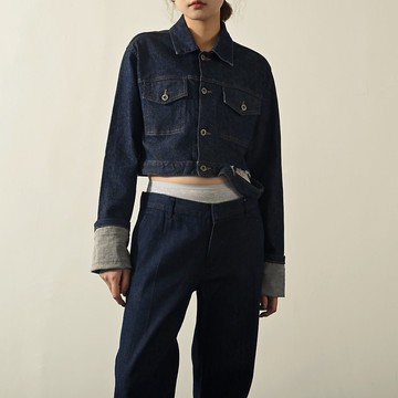 【NaSuBi Vintage】Upcycling開縫設計短版古著牛仔外套