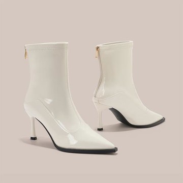 Sp house 性感拼接尖頭復古歐風拉鍊顯瘦高跟短靴(3色可選)