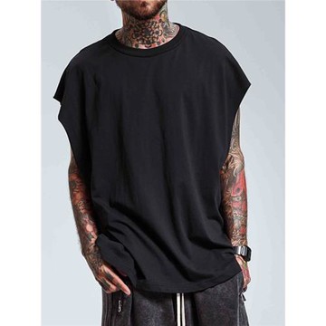 歐美高街風做舊炒雪花嘻哈背心男寬松雙面穿坎肩純色無袖T恤男女