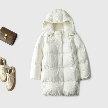 現貨+預購 真 羽絨90%白鴨絨 羽絨外套鴨絨夾克-連帽寬鬆中長款顯瘦女外套2色74gp21【獨家進口】【米蘭精品】