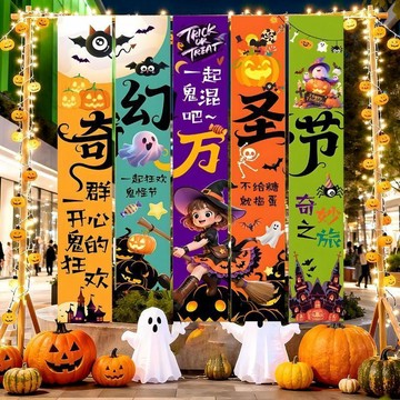 💖人氣熱賣💖萬聖節場景佈置裝飾品氛圍拍照道具戶外門口南瓜背景掛布條幅掛飾