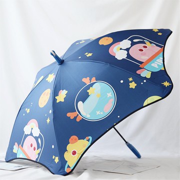 沛欣兒童晴雨傘男女孩不透光環保黑膠安全圓角彎柄滑輪長柄傘