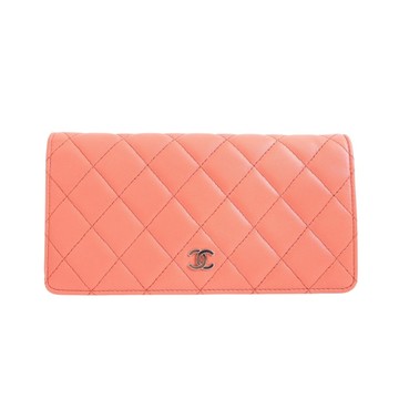 CHANEL 香奈兒 長夾 粉橘色 荔枝紋羊皮 銀釦 A31509 【二手名牌BRAND OFF】