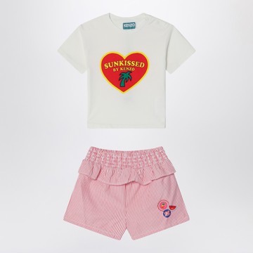 White/red two-piece suit in cotton