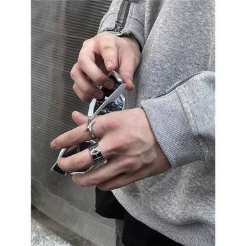 SAZ 閃耀星星光芒新款高級感冷淡風情侶對戒鈦鋼銀色寬版疊戴戒指
