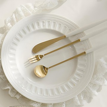 BSF Eiffel Gold 韓國生產 食品用不鏽鋼18-10 PC握把  西餐湯匙 + 叉子 + 刀子  白色  1組