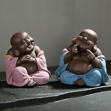 【米蘭精品】現貨+預購 茶寵茶具禪意手工茶具擺件汽車內飾居家擺件-紫砂陶彌勒佛精品茶具配件2款74ml11