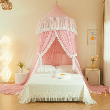 法式半圓公主蚊帳雙層紗蕾絲刺繡花邊圓形吊頂吸頂1.5/1.8m蚊帳