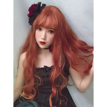 [24H台灣出] 橘色橙色整頂假髮 假髮 空氣劉海 假髮女 wig 仿真 假髮女整頂 長捲假髮 大波浪假髮 假頭髮