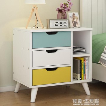 簡易床頭櫃簡約現代臥室北歐床邊小櫃子經濟型儲物櫃多功能收納櫃AQ