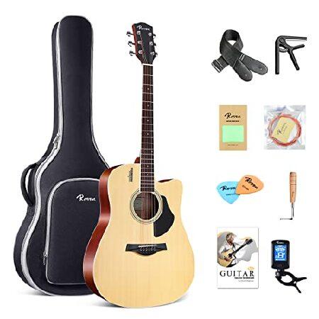 Rosen Solid Top Dreadnought Acoustic Guitar 41 Inches Spruce Guitar Beginner Bundle with Book, Padded Bag, Strings, Picks, Tuner, Hexwrench,  並行輸入