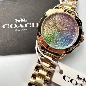 [星晴錶業]COACH手錶,34mm,CH00199彩虹錶面金色錶殼金色精鋼錶帶款