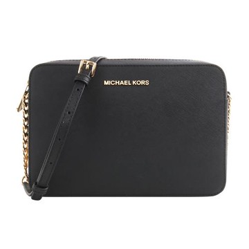MICHAEL KORS 金字防刮皮革拉鍊斜背方包(素面黑)