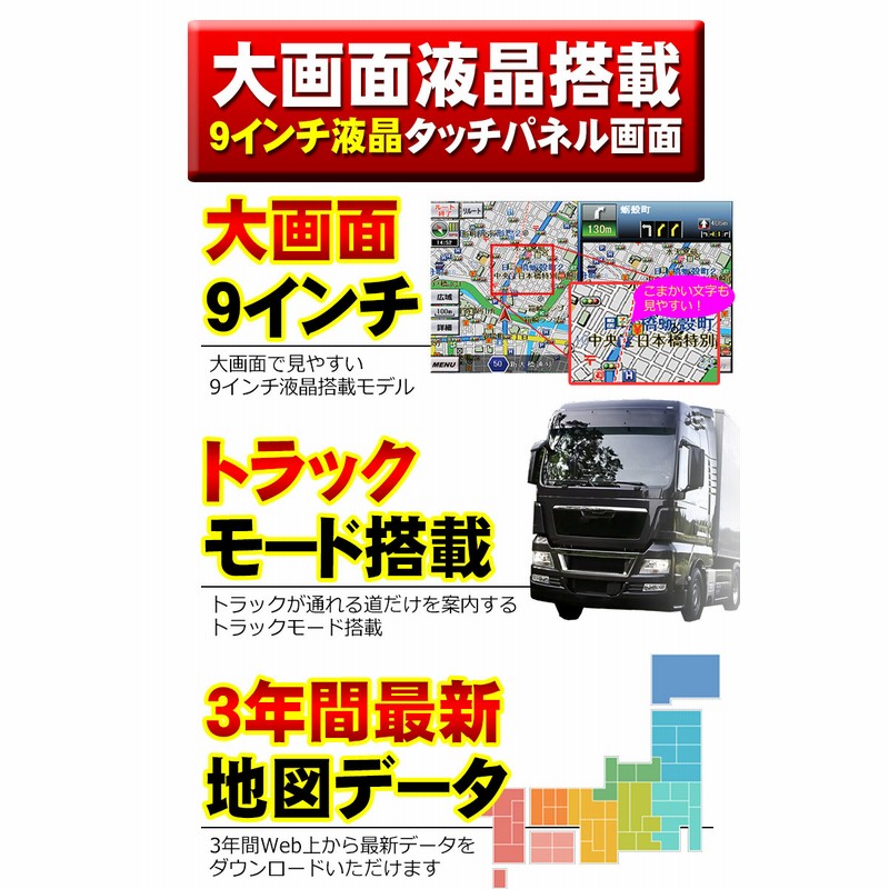 9インチ 液晶搭載 カーナビ 3年間 地図更新無料 21年版 地図データ トラックモード 長く使える ポータブルナビ ポータブル ナビ 大画面 オービス 通知 トラック に オススメ 通販 Lineポイント最大5 0 Get Lineショッピング