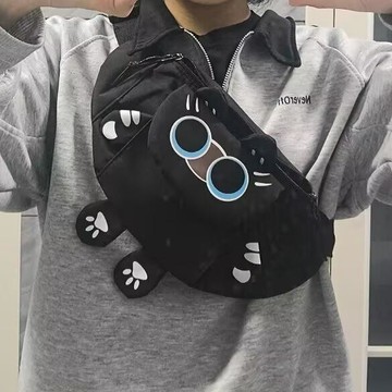 可愛小貓斜挎包包女夏休閒百搭卡通搞怪尼龍帆布胸包學生少女腰包