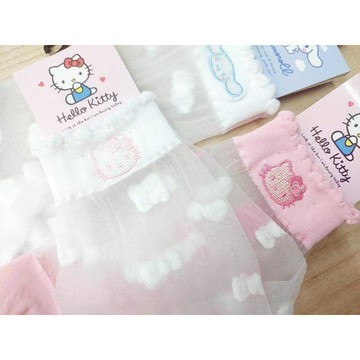 小禮堂 Sanrio 三麗鷗 成人棉質半透明長襪 22-24cm (半透明紗款) Kitty 大耳狗