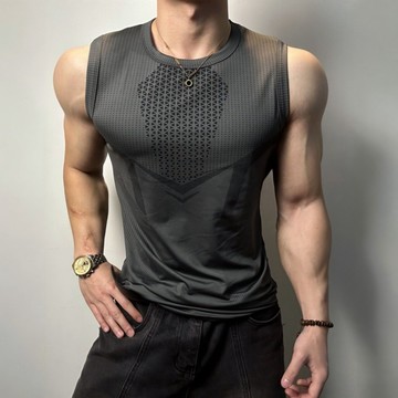 美式百搭男款健身背心速乾透氣彈性緊身運動T卹潮流修身訓練上衣 Y