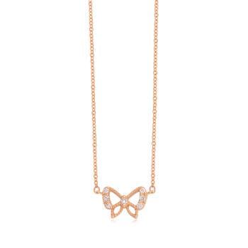 可愛蝴蝶結 18K玫瑰金鑽石項鍊