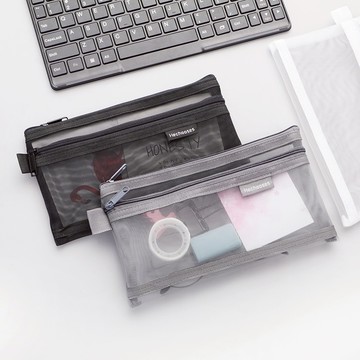 【現貨24小時出】多色可選雙層網紗袋 無印風創意收納透明筆袋文具袋 化妝袋 日韓風考試袋 收納